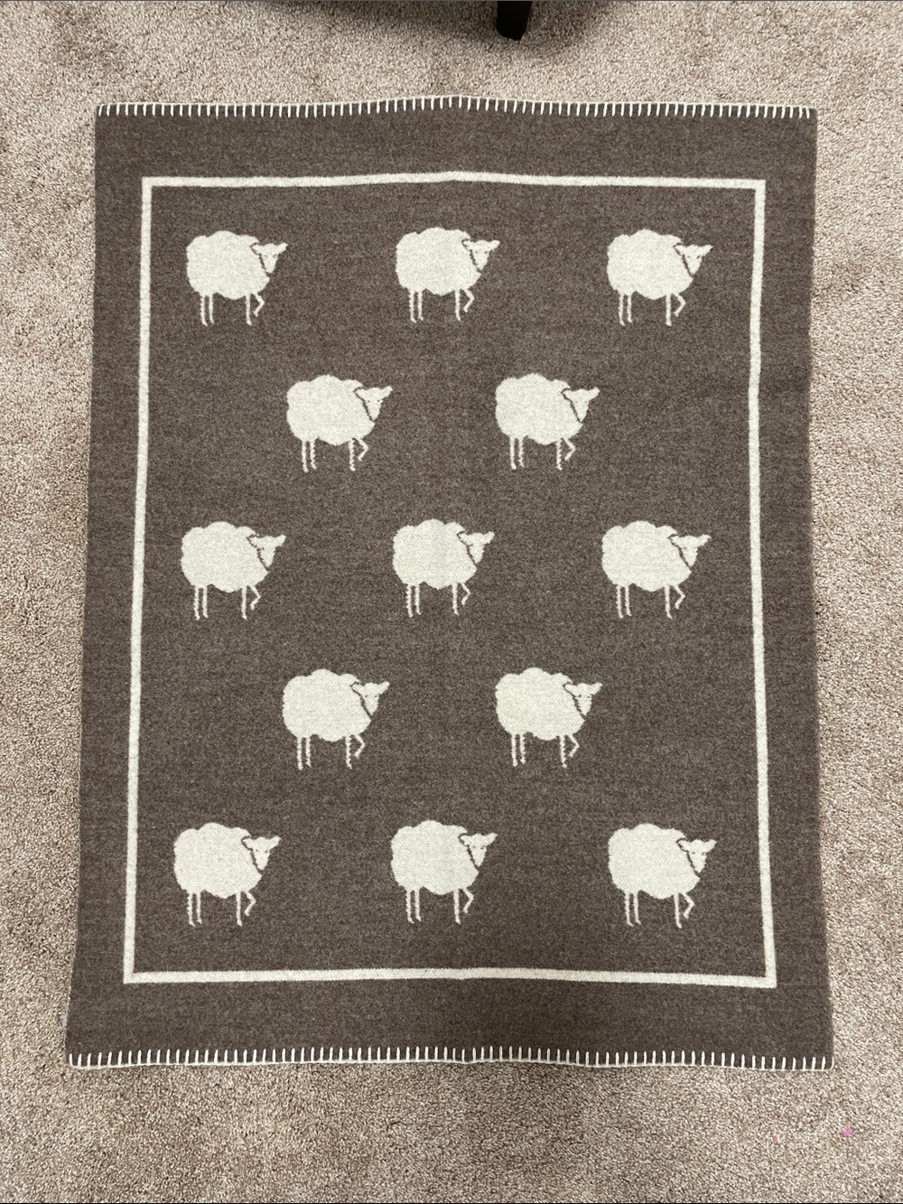 Ulla-Karin Hellsten Swedish Wool Sheep Baby Blanket in Brown and Cream